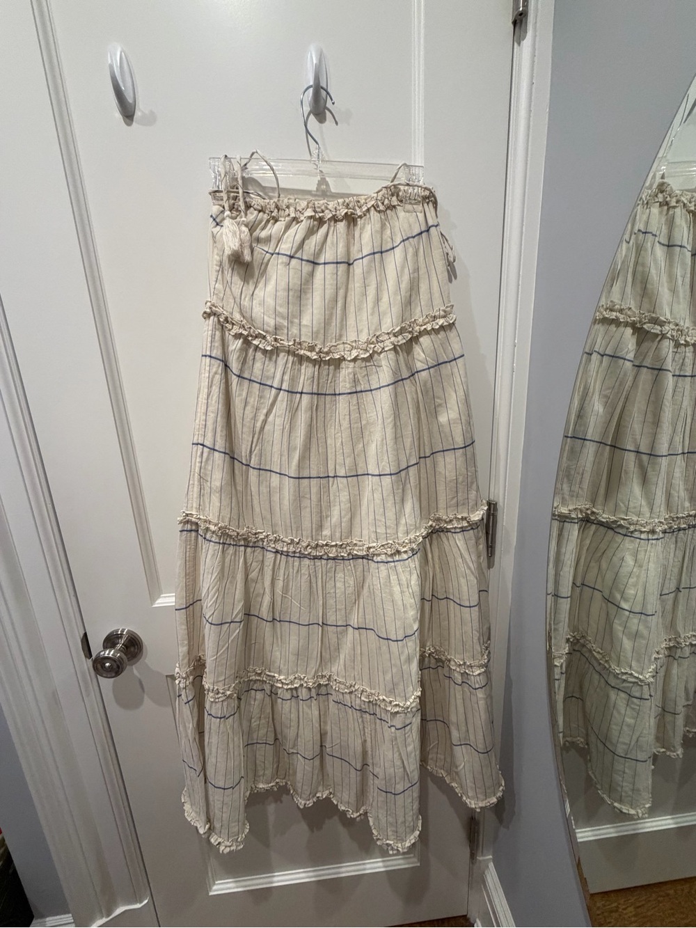 Tory Burch Cream Maxi spaghetti straps dress with Blue Stripe Detail